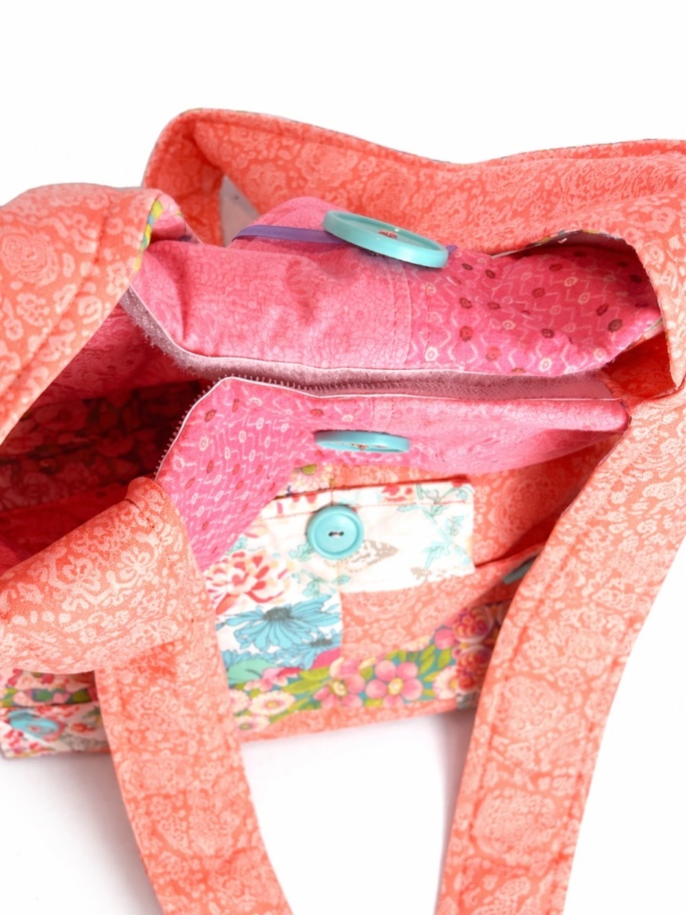 Handmade Floral Patchwork Tote Bag Set w/ Matching Wallet,Eyeglass Case, & Pouch - Picture 6 of 14